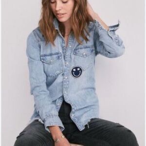 Coastal Cowgirl Western Wear Boho Casual Eclectic Denim Lucky Brand Shirt Sz M